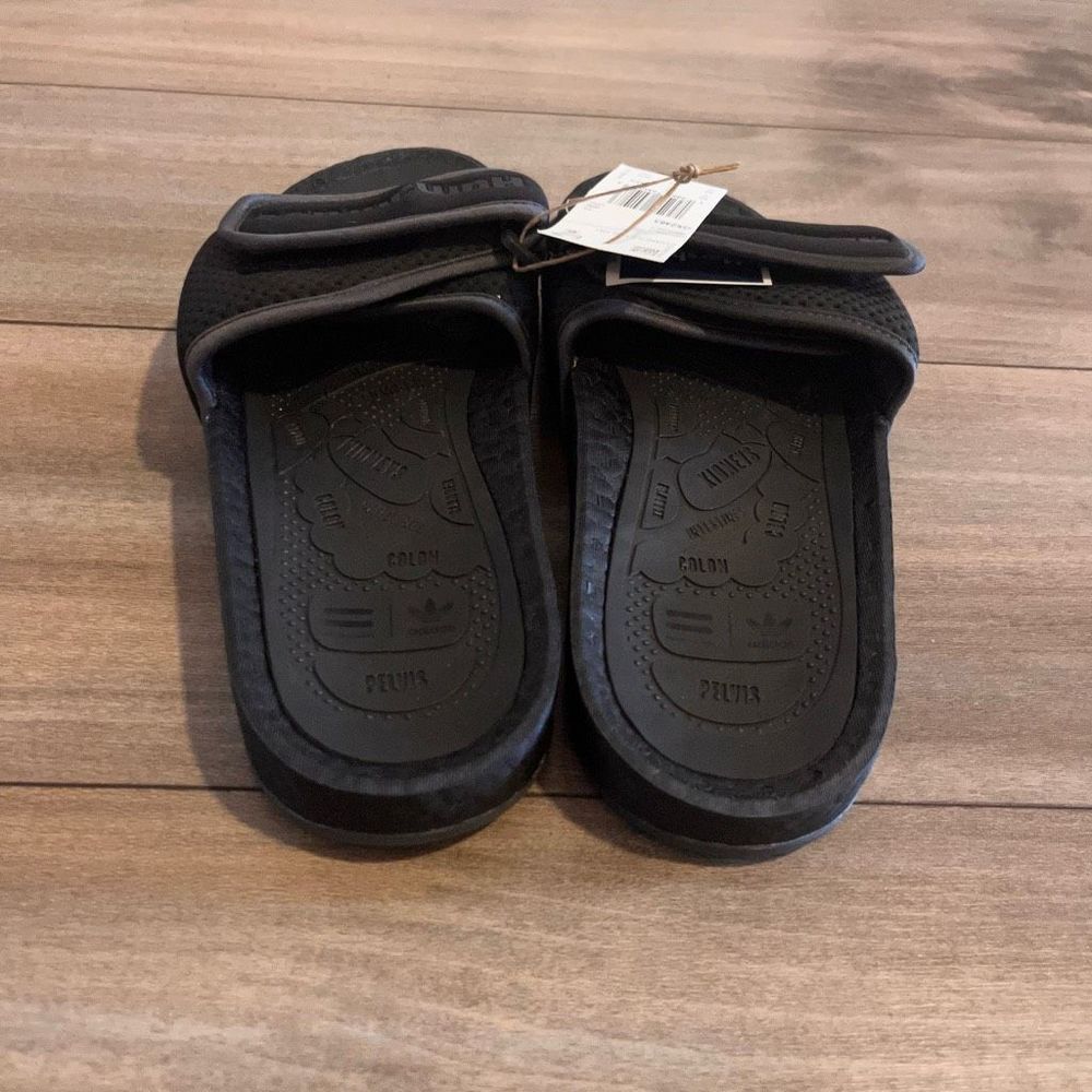 Adidas Pharrell Williams Human Race Logo Triple Black Slide Mens 10 - Picture 4 of 7